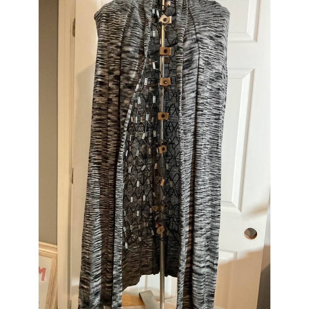 JOSEPH A Open Front Knit Maxi Cardigan Vest Black White Marled Size S